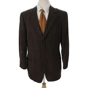 Ermenegildo Zegna Mens Brown Wool Chevron Blazer Button Closure Size 52